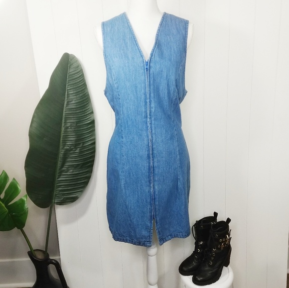 Vintage Pants - Vintage 90's Zip Up V-Neck Denim Jumper